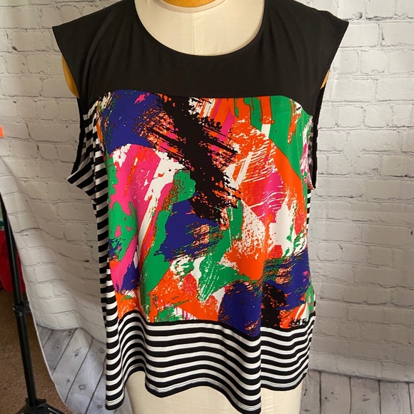 Calvin Klein Tops - Plus size 2X Calvin Klein top blouse black orange green